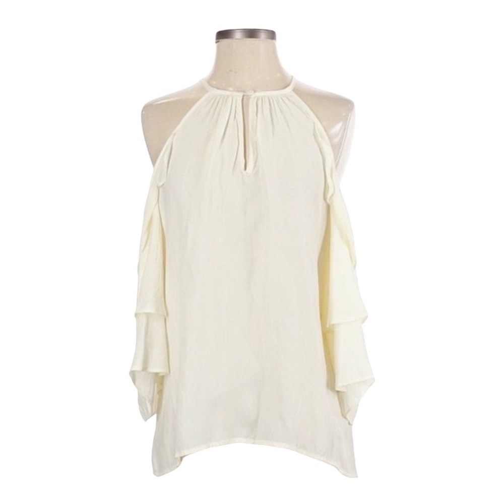 🌺 Dance & Marvel Ivory Cold Shoulder Ruffled Tier Sleeve Blouse Size S